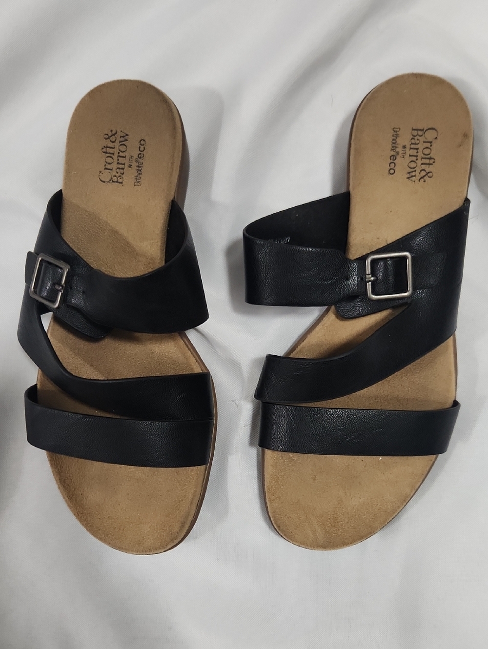croft & barrow Black Triple-Strap Slide Sandals with Buckle